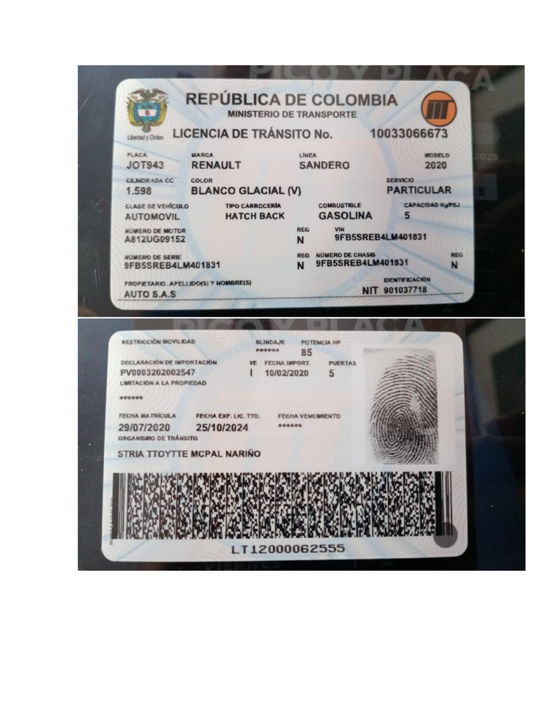 JOT943 RENAULT SANDERO 2020